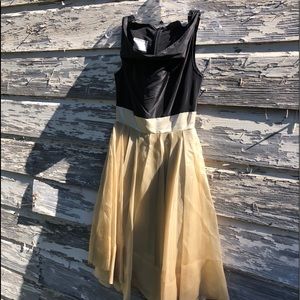 Gary Graham black silk dress w/ cream overlay